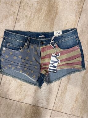 YMI Women's Denim American Flag Cutoff Shorts - Blue / Red / Gold